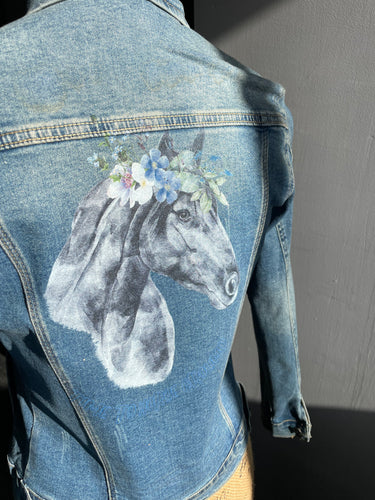 Boho horse denim jacket Ladies size 8